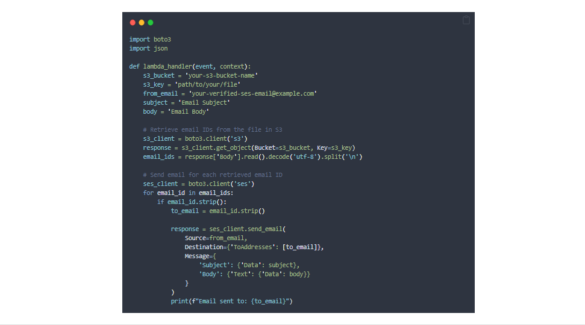 To integrate AWS Lambda with S3 and utilize the Boto3 library to retrieve email IDs from a file and send emails using the SES service